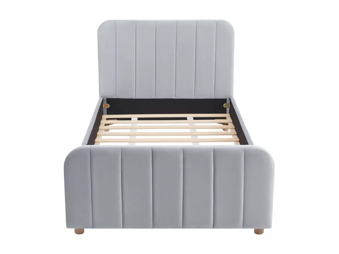 Lit 90 x 190 cm - Velours avec coutures verticales - Gris - ROGADI