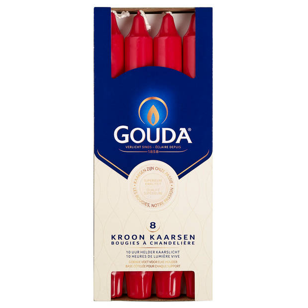 Gouda kroonkaars - rood - doos met 8 stuks