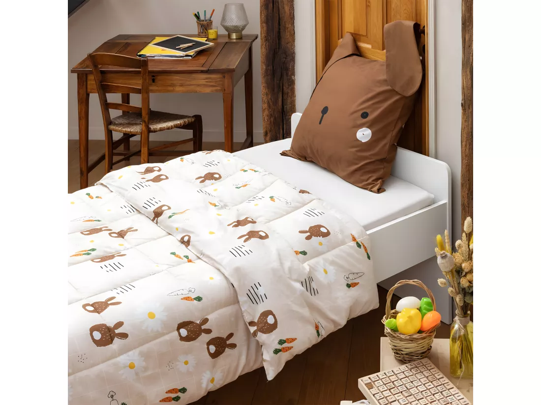 BUNNY - Couette Imprimée Lapin 260 x 240 cm + 2 Taies d'oreiller 60x60 cm