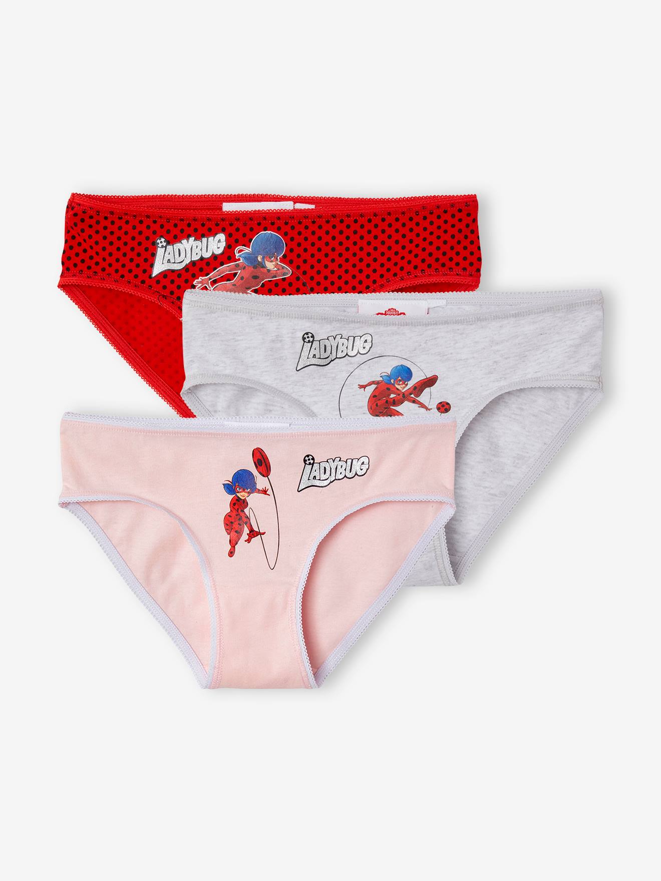Pacote com 3 calcinhas Miraculous®, vermelho vivo, lisas com estampas.