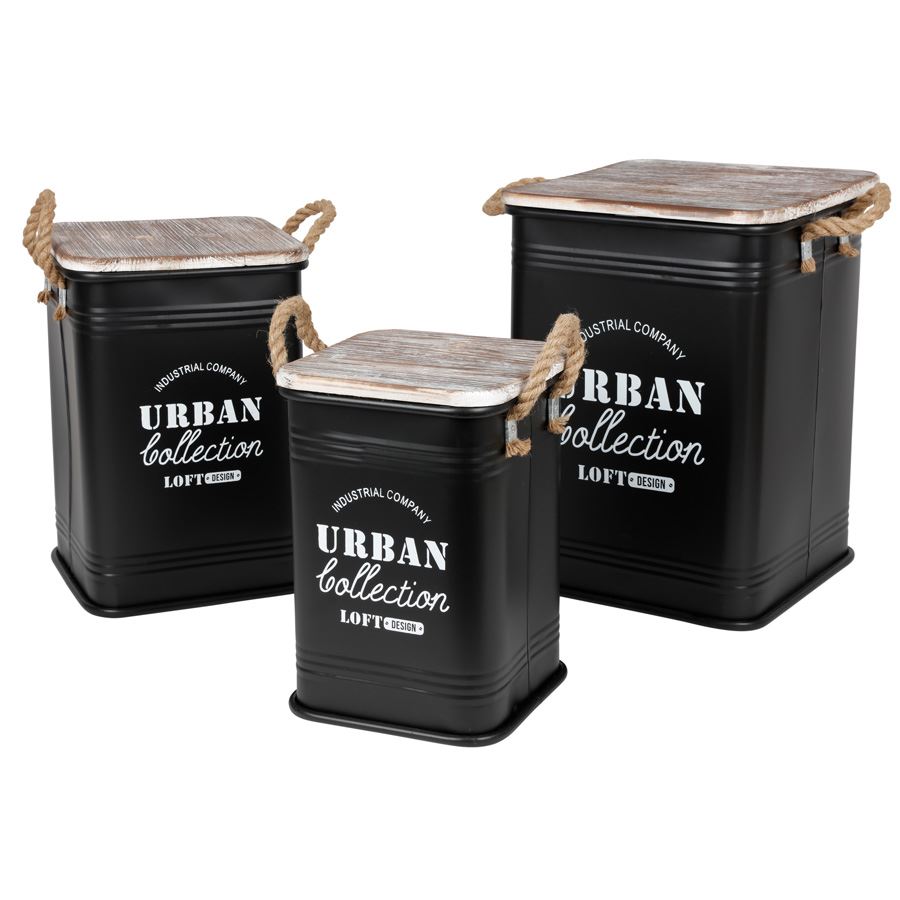 Metall-Sitztonnen Urban Collection 3-teilig Schwarz