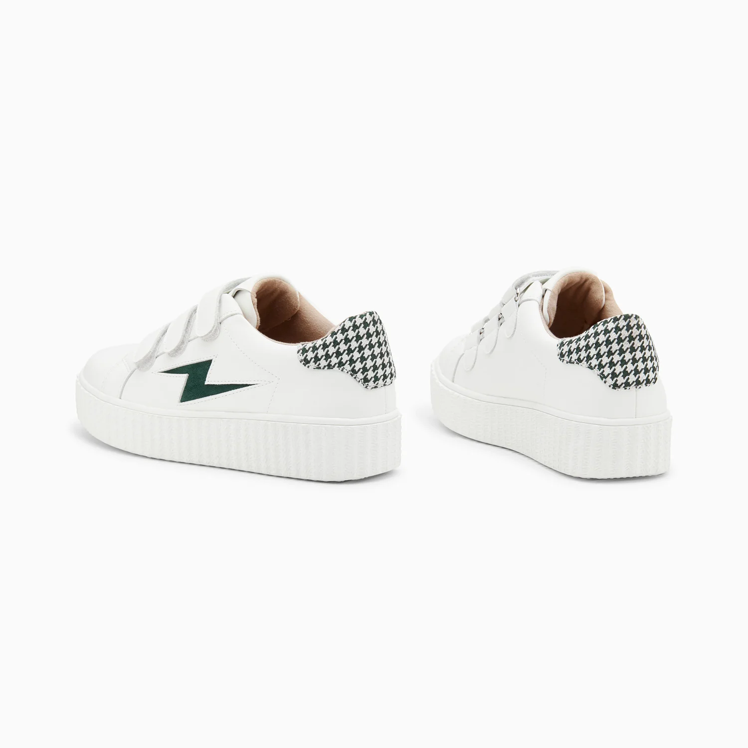 Sneakers-Baskets éclair Sansa blanc et vert pied-de-poule à scratchs