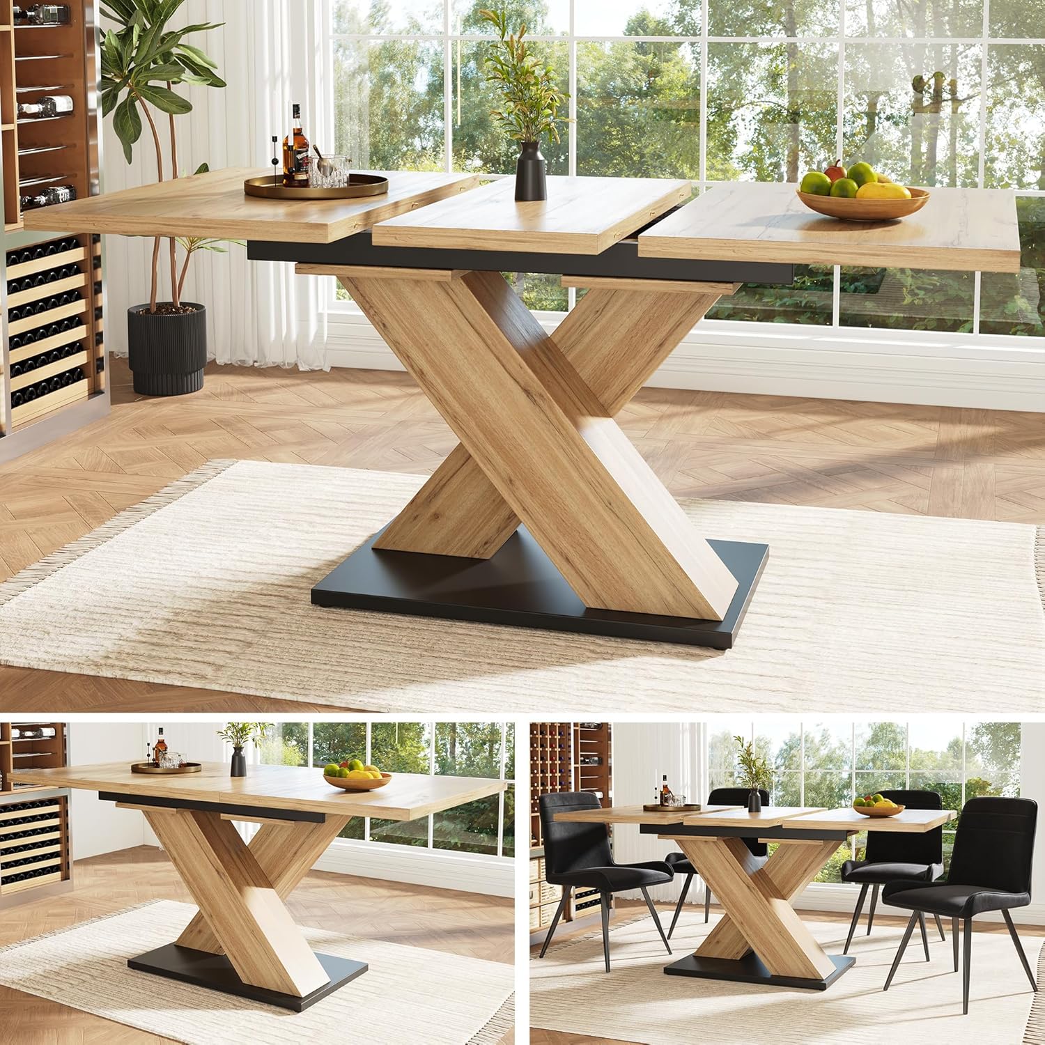 Esstisch Ausziehbar Holz, Küchentisch 120/160x80x75cm, Esszimmertisch Ausziehbar für 4-6 Personen, Legierungsstütze, Ausziehtisch Esszimmer (Quadrat, Holz A)