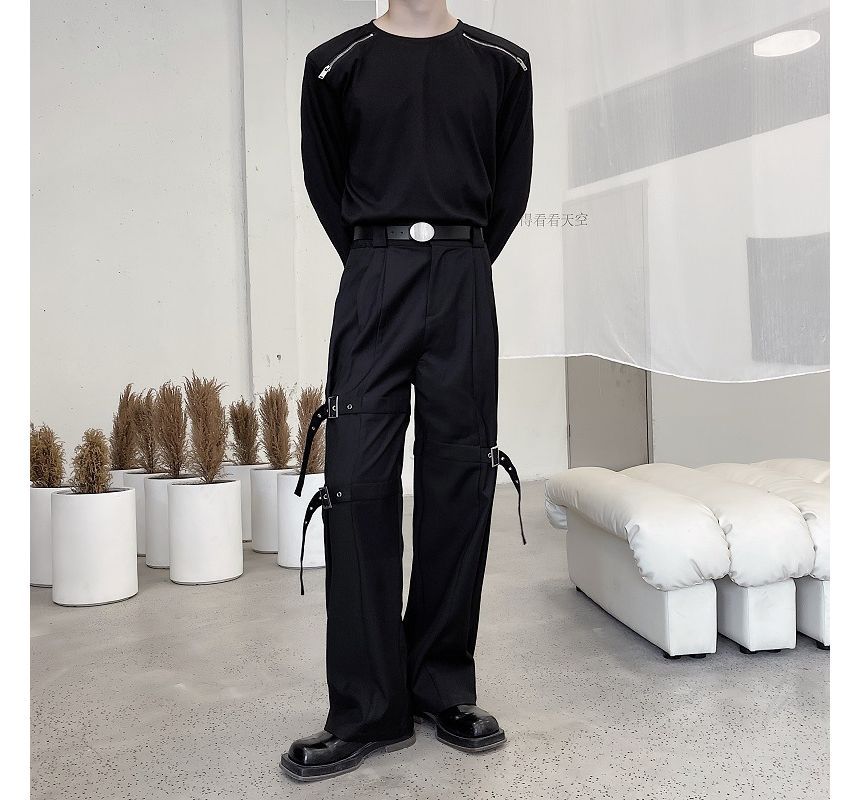 Omozando - Hoge taille, rechte broek met bandjes