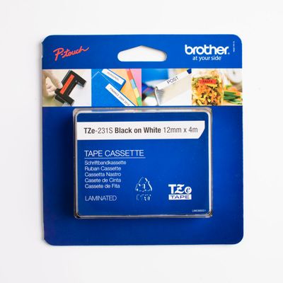 Brother TZe231S - Ruban d'étiquettes auto-adhésives - 1 rouleau (12 mm x 8 m) - fond blanc écriture noire
