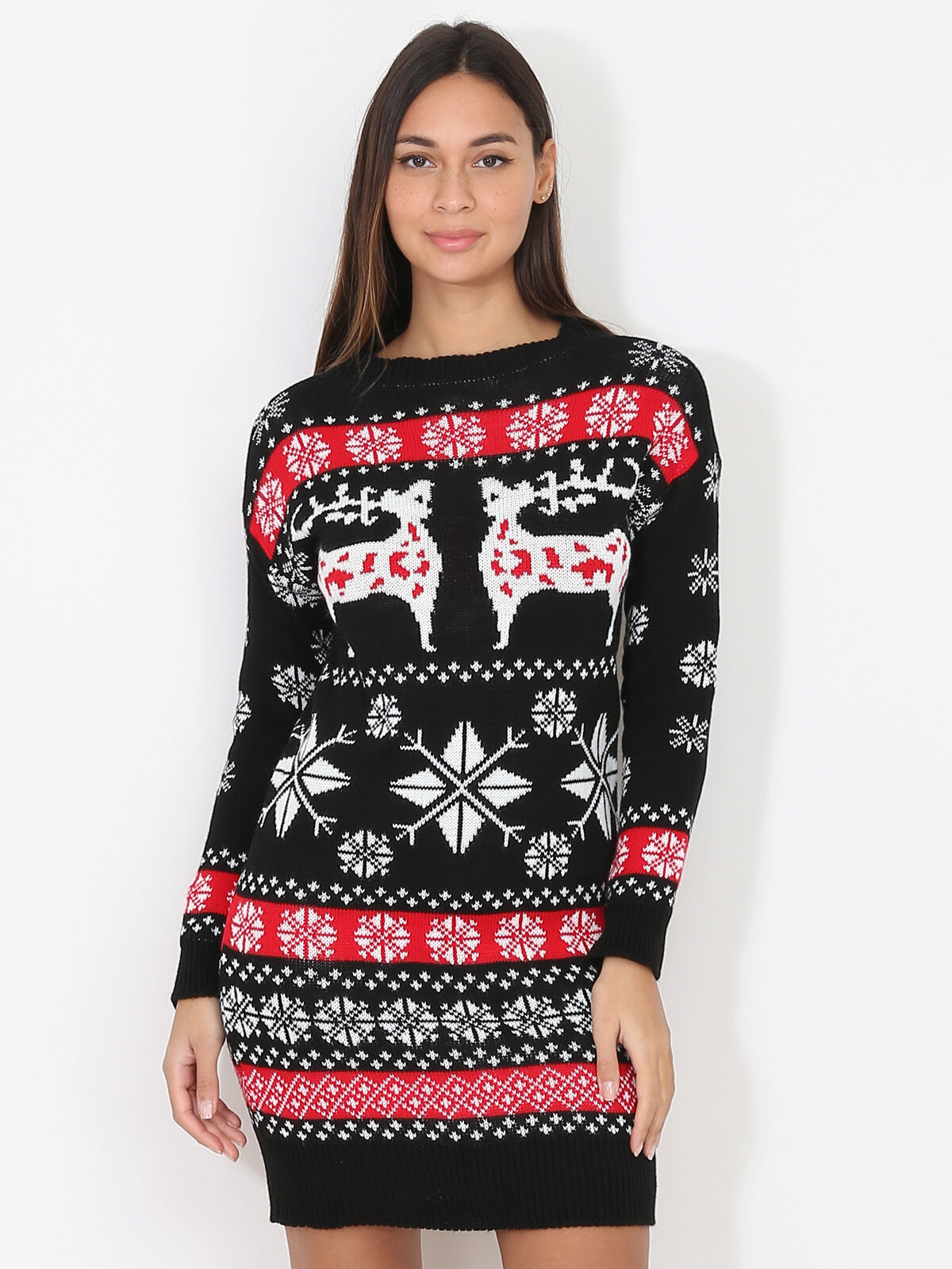 Robe pull jacquard de Noël- Noir