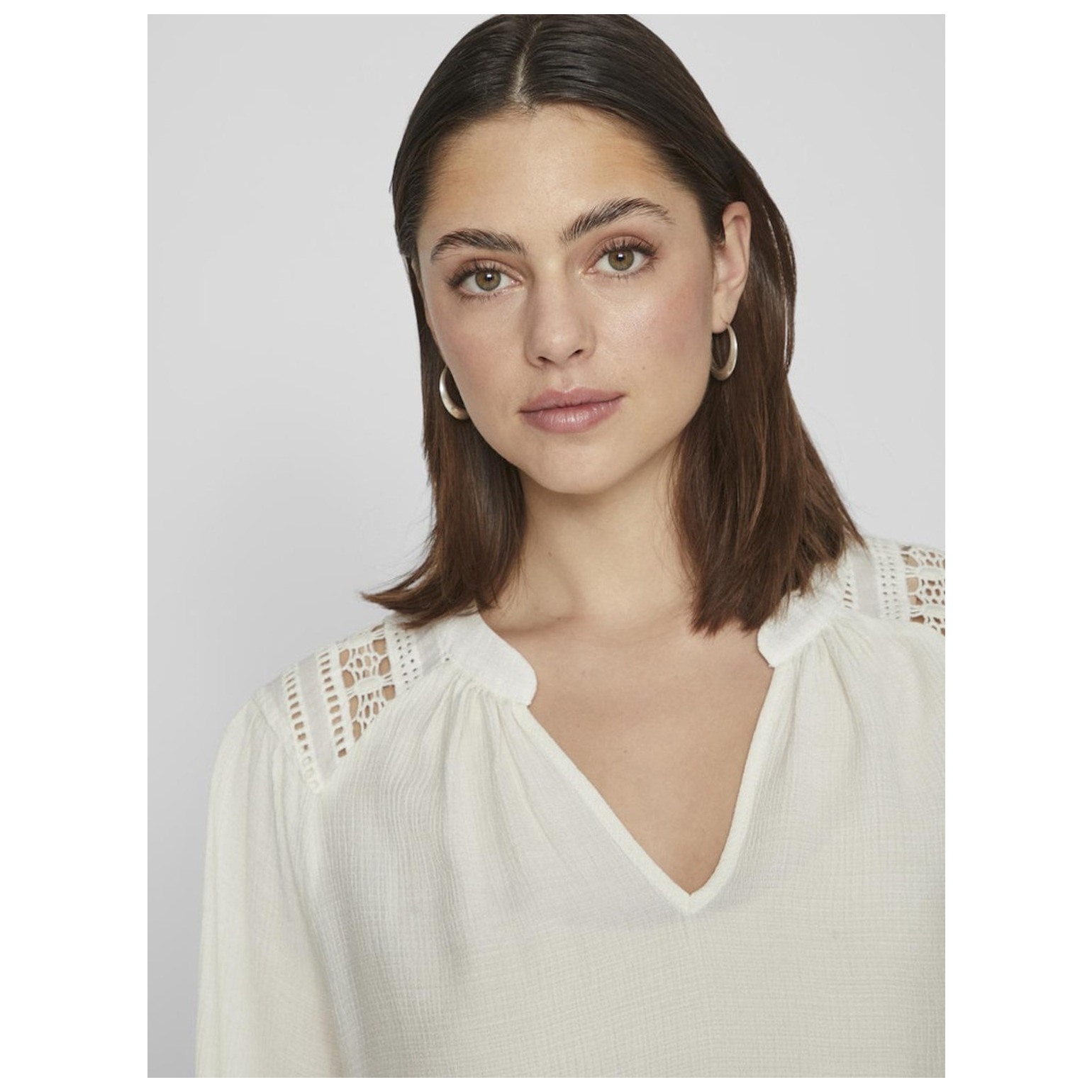Vila VITLASTA V-NECK L/S LACE TOP