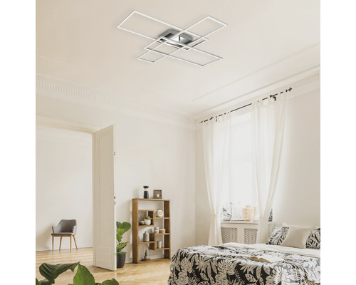 LED plafondlamp, dimbaar, 50W, 6600 lm, 3000 K, L x B 71 x 110 cm, aluminium/chroom frame