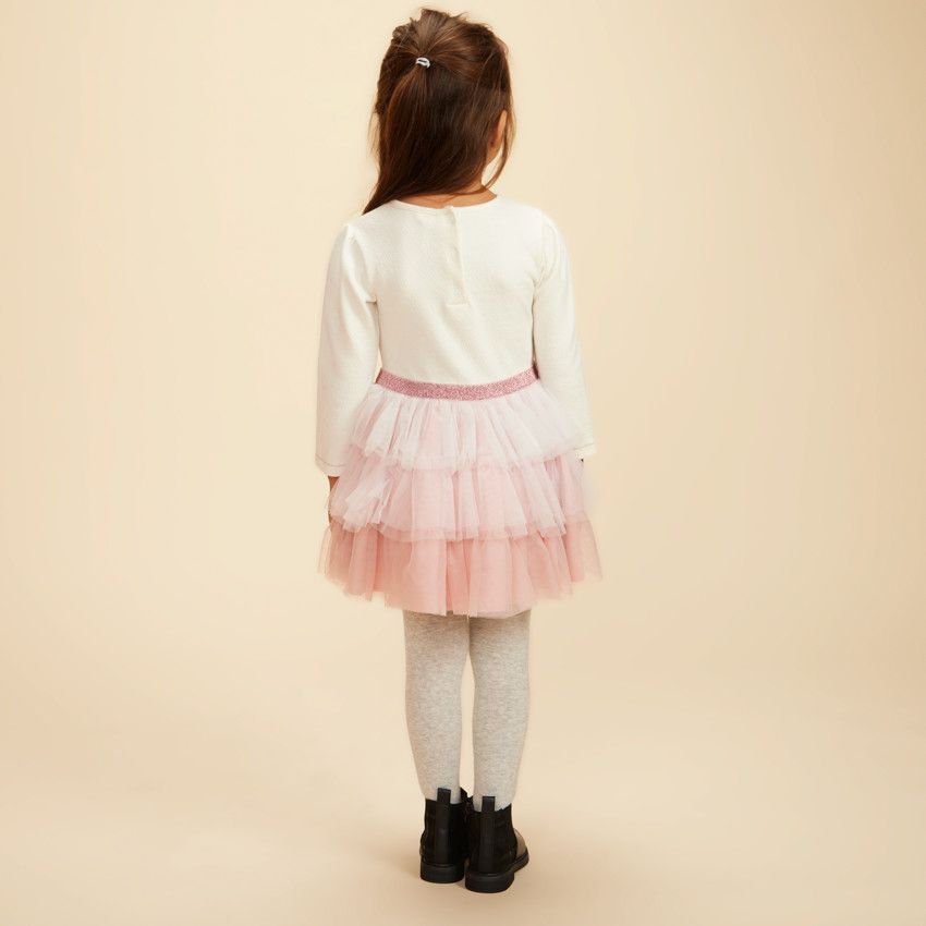 Robe effet 2 en 1 avec jupon en tulle pour bébé fille - Ecru