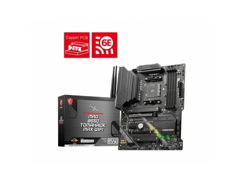 MSI MAG B550 TOMAHAWK MAX WIFI - Bundkort - ATX - Socket AM4 - AMD B550 Chipset - USB 3.2 Gen 1, USB 3.2 Gen 2, USB-C 3.2 Gen2, USB-C 3.2 Gen 1 - 2.5 Gigabit LAN, Wi-Fi 6, Bluetooth - onboard grafik (CPU påkrævet) - HD Audio (8-kanaler)