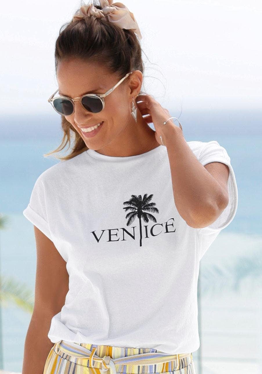 Venice Beach Rundhalsshirt , mit Frontdruck, T-shirt aus Baumwolle, Kurzarmshirt, Basic