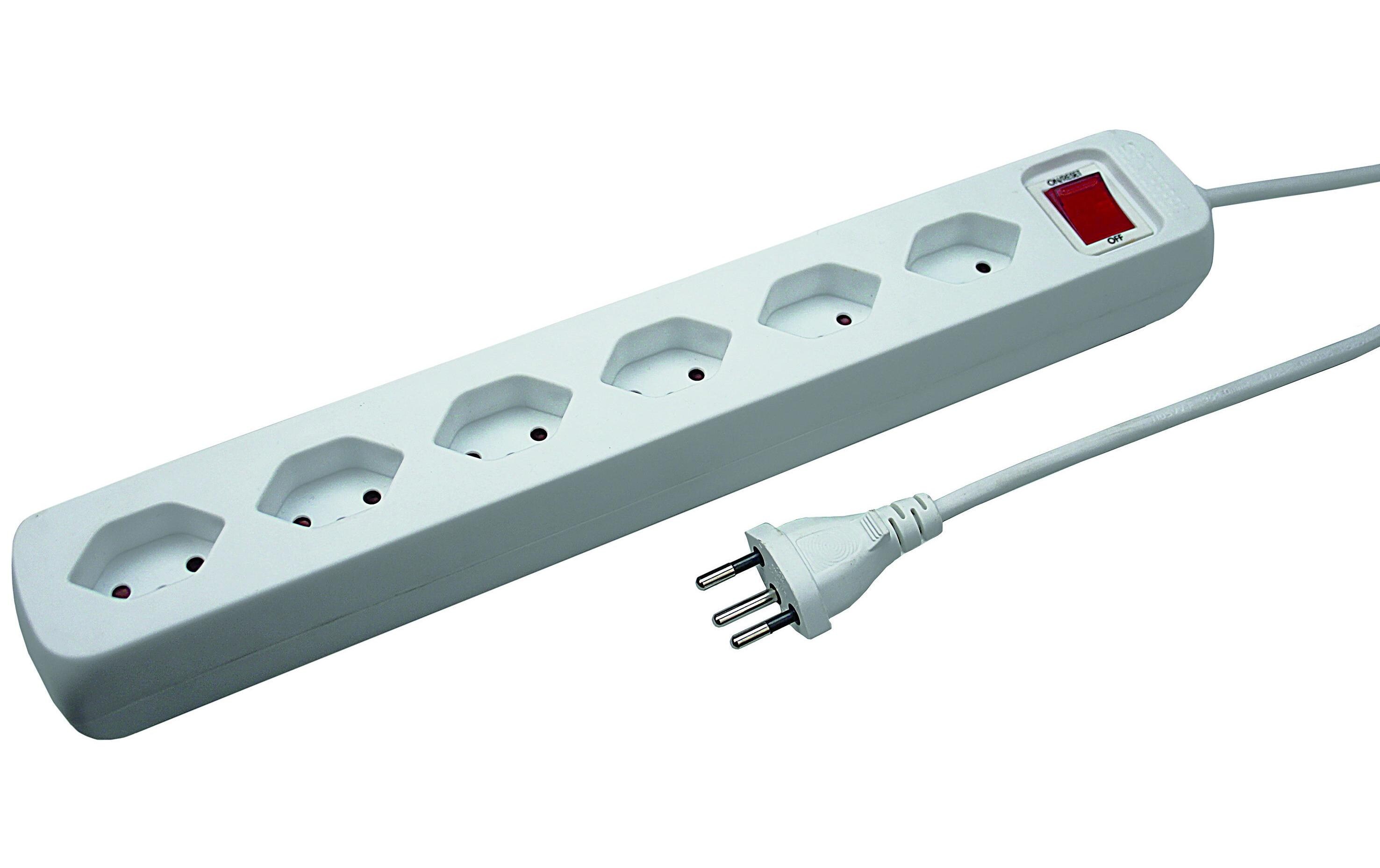 Steckdosenleiste 6x T13Steckdosenleiste, 6x T13 Steckdosen quer, mit Schalter, weiss