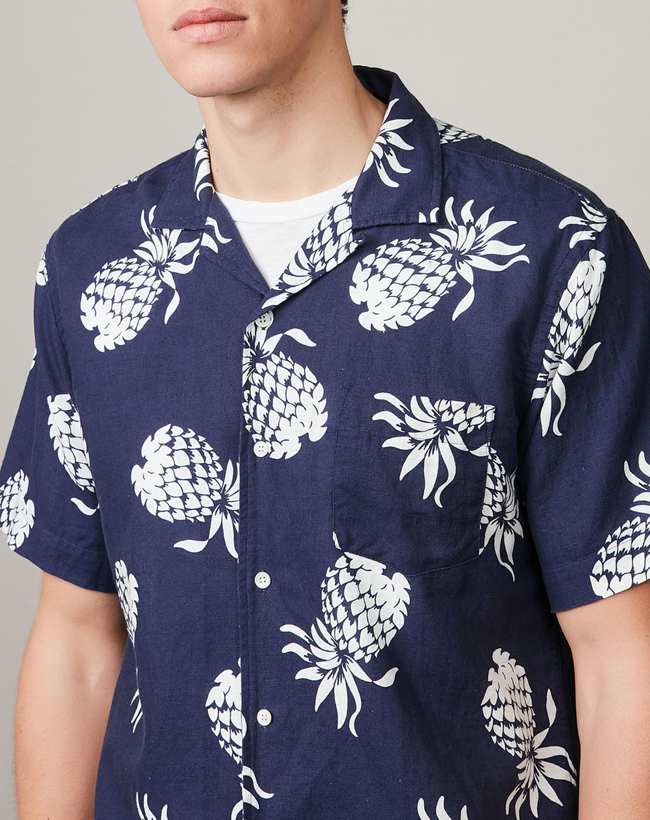Hartford Chemise regular en Lin & Coton Palm bleue