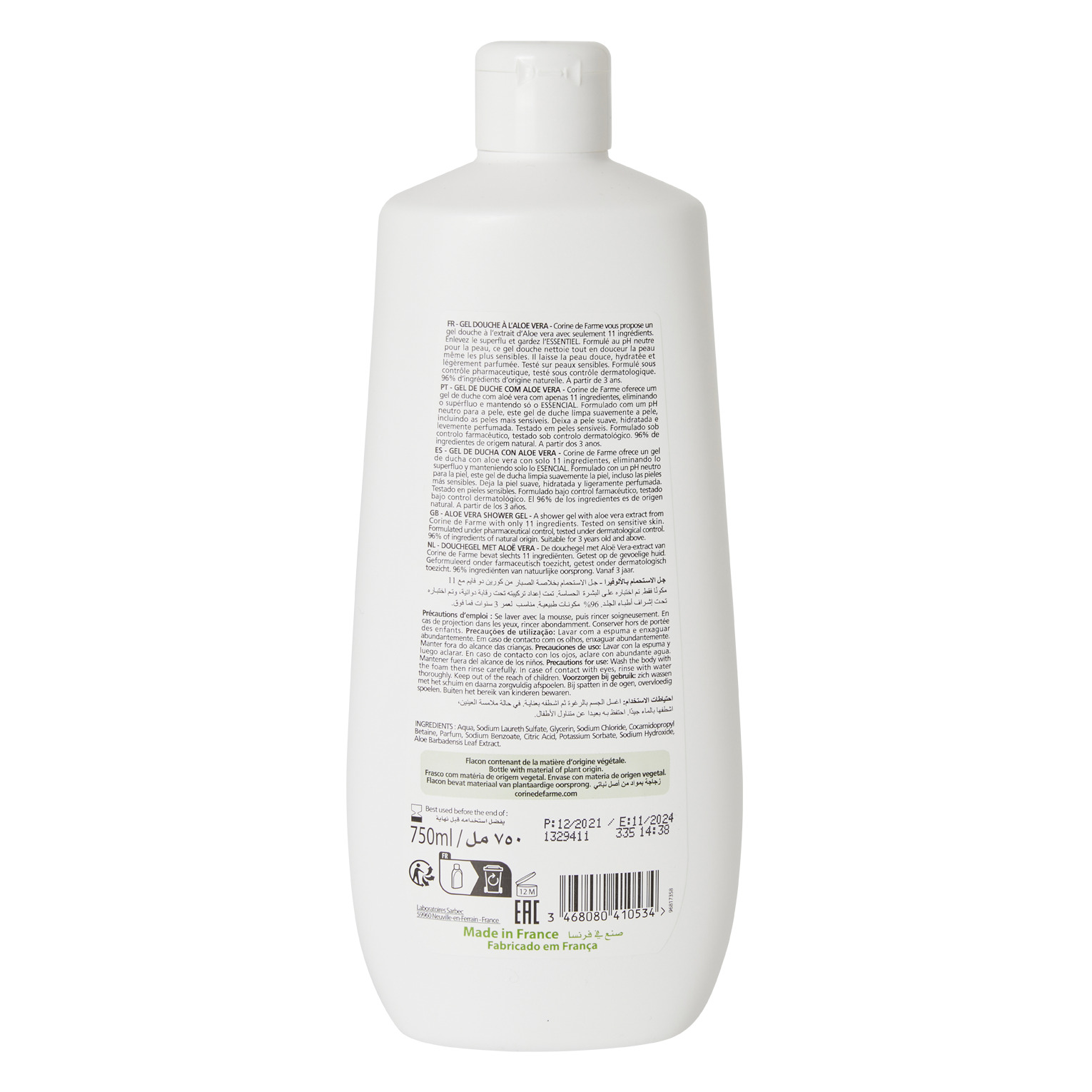 GEL BANHO CORINE DE FARME ALOÉ VERA 750 ML