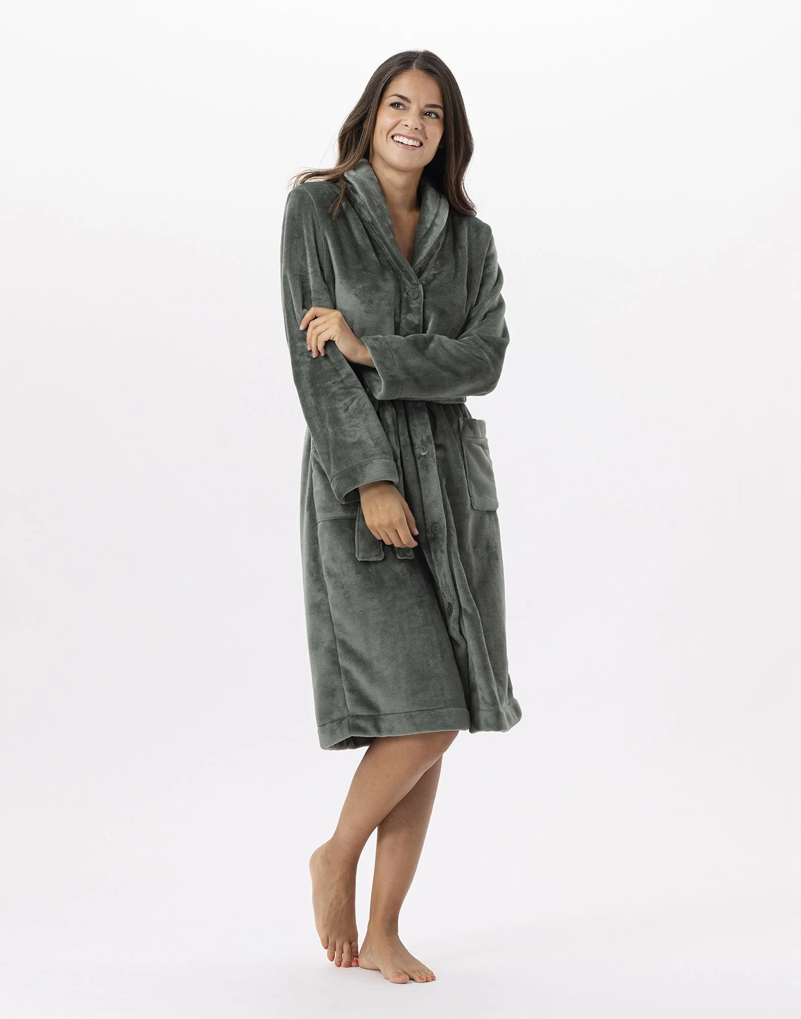 ESSENTIEL H51B - Robe de chambre en peluche flanelle | Vert
