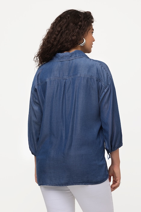 Lyocell-Hemdbluse, Jeansoptik, V-Ausschnitt, 3/4-Arm