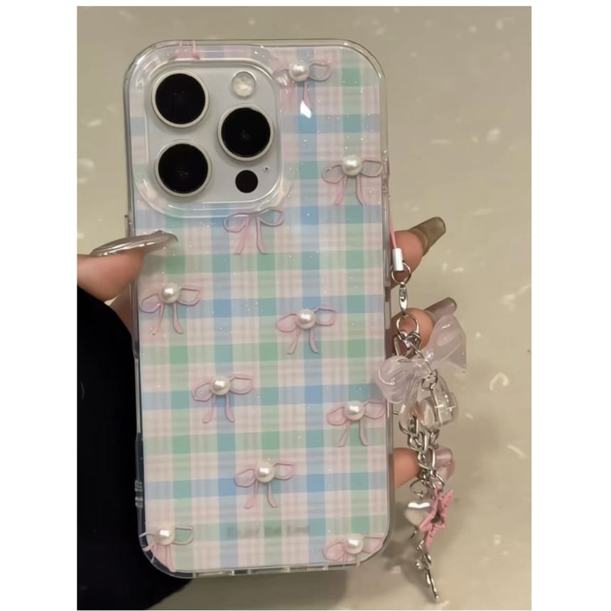 XIXI STUDIO - Strik Kunstparel Geruit Telefoonhoesje / Charm / Set - iPhone 16 Pro Max / 16 Pro / 16 Plus / 16 / 15 Pro Max / 15 Pro / 15 Plus / 15 / 14 Pro Max / 14 Pro / 14 Plus / 14 / 13 Pro Max / 13 Pro / 13