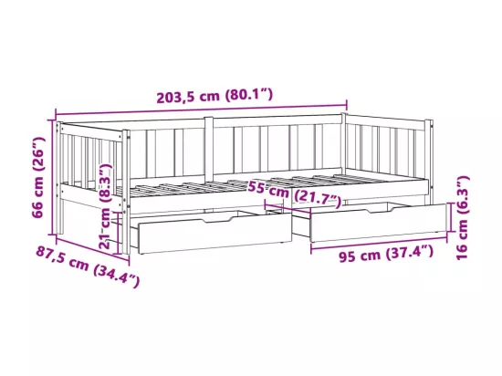 Lit de jour avec tiroirs sans matelas 80x200 cm bois massif