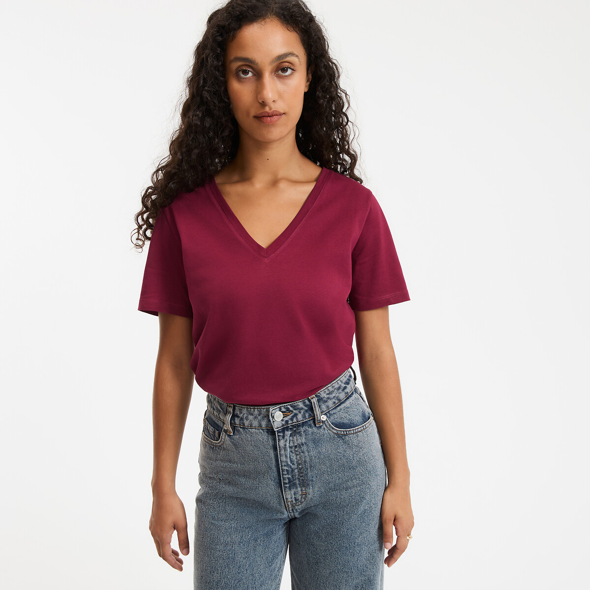 COLEÇÃO LA REDOUTE<br>Camiseta folgada com decote em V e mangas curtas