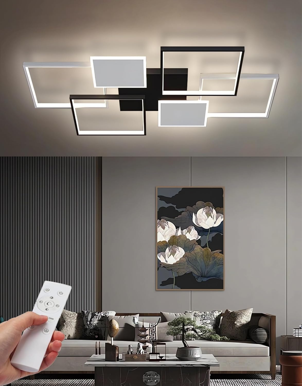 LED-Deckenbeleuchtung Modern Rechteckige Deckenlampen Für Wohnzimmer Dimmbar Mit Fernbedienung Contro Flush Mount Deckenleuchte Für Wohnzimmer Schlafzimmer Stube (Schwarz, 110cm)