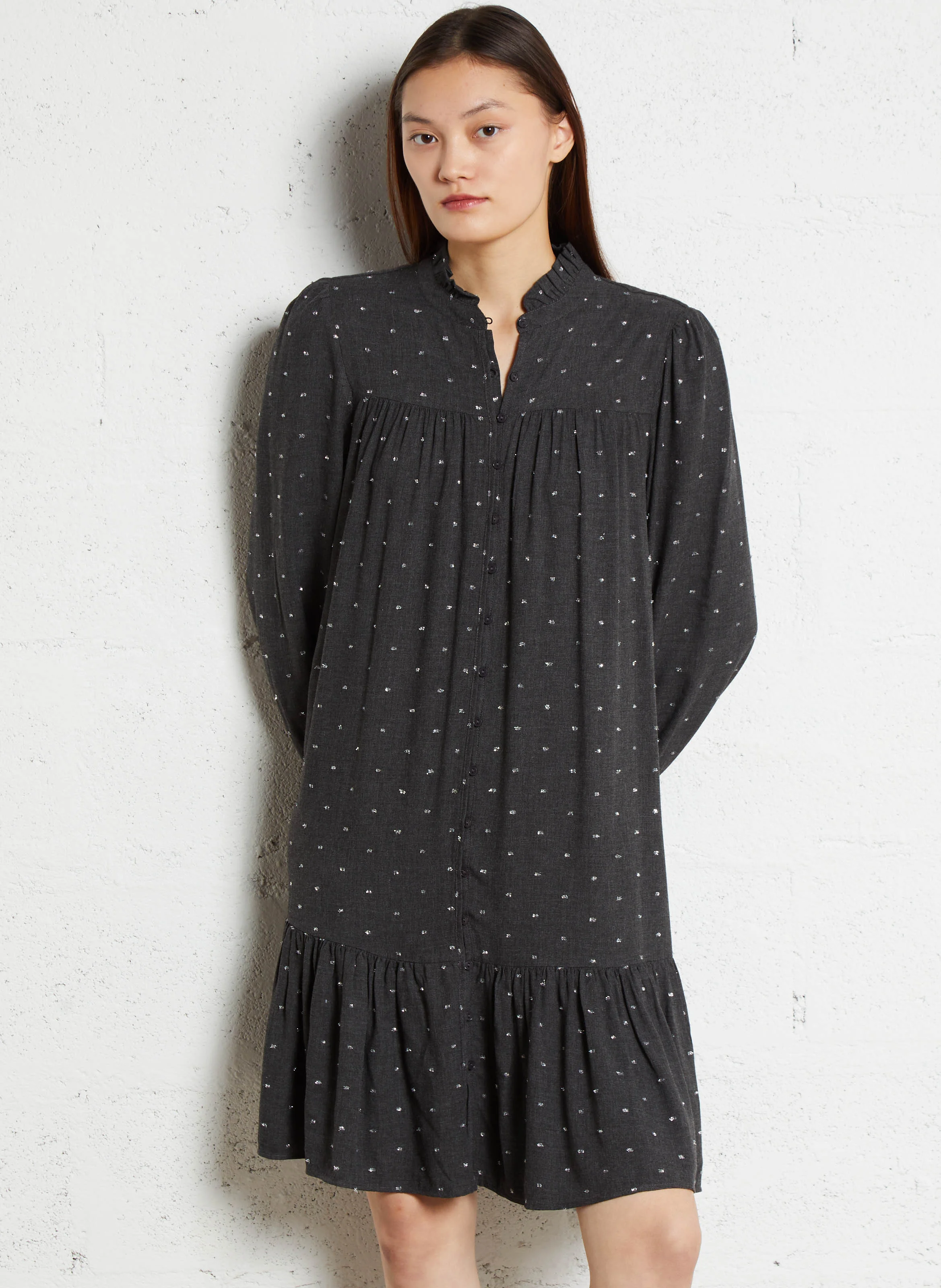 ROLYN - Robe courte boutonnée à manches longues | Gris