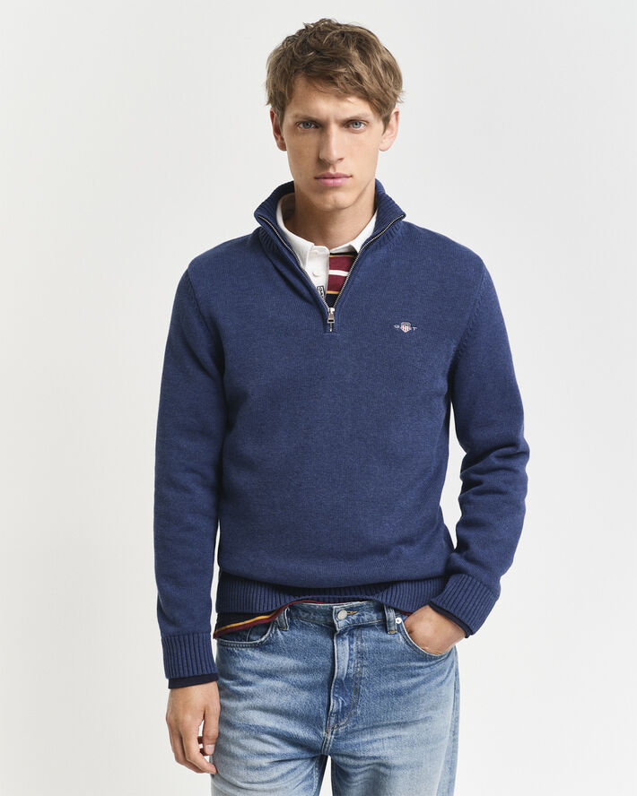 Gant CASUAL COTTON HALF ZIP Dark jeansblue melange
