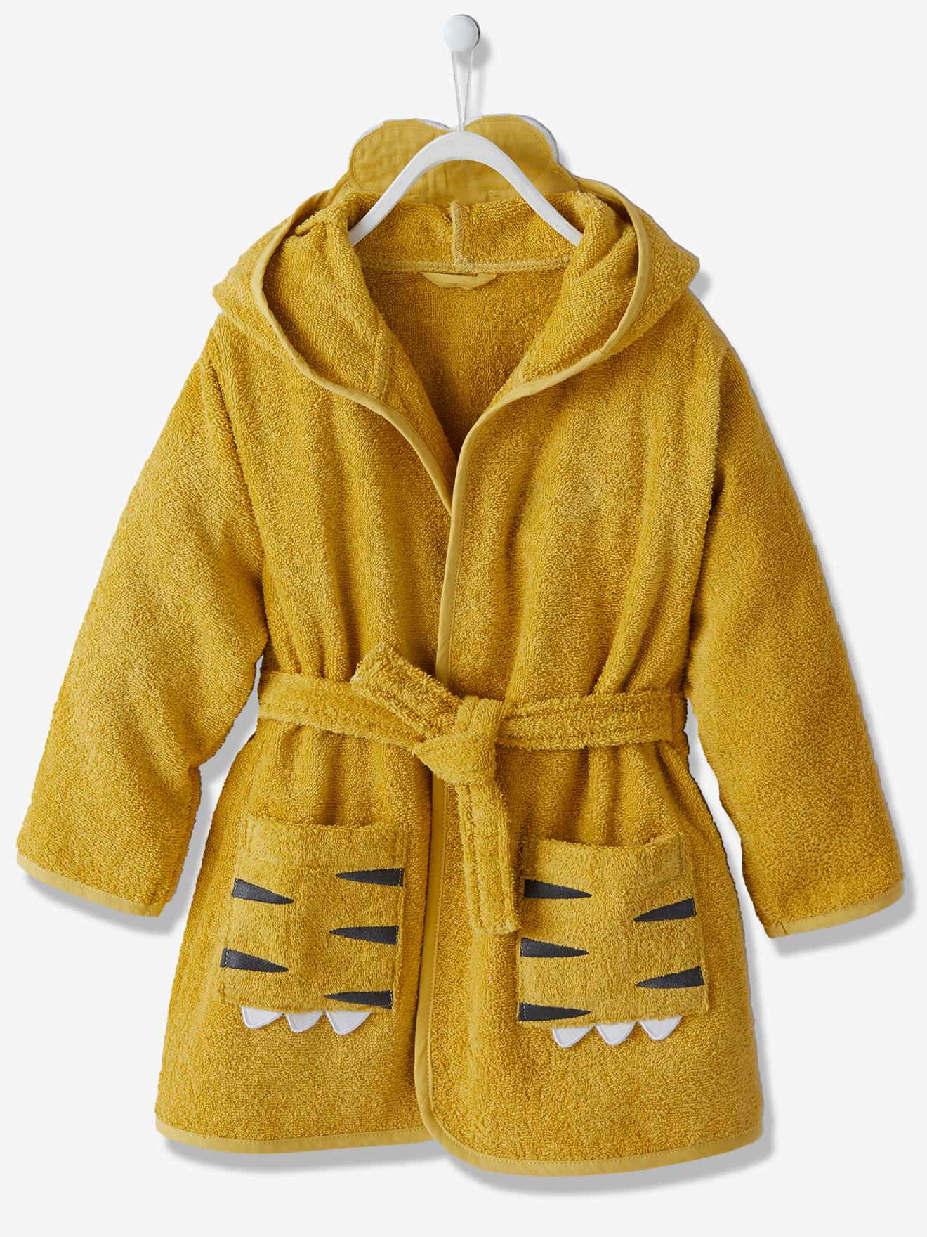 Roupão infantil, tamanho médio, amarelo, estampa de tigre