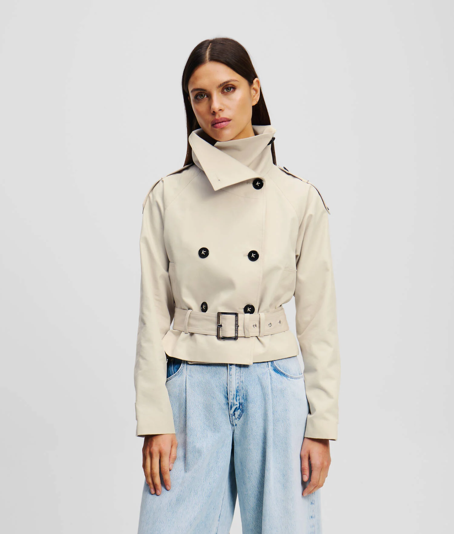 VESTE COURTE EN SERGÉ DE COTON - Ciment