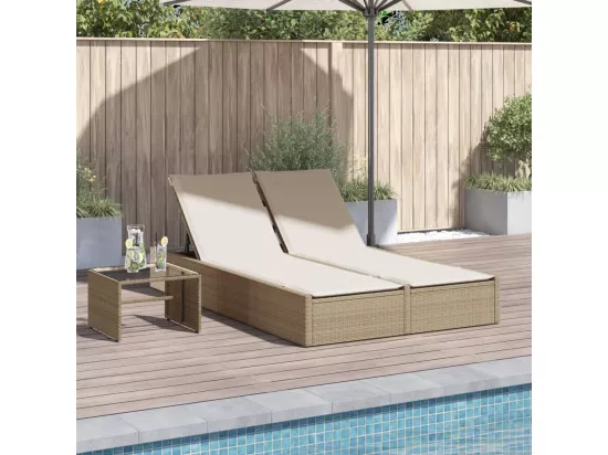 Chaise longue double avec coussins beige résine tressée