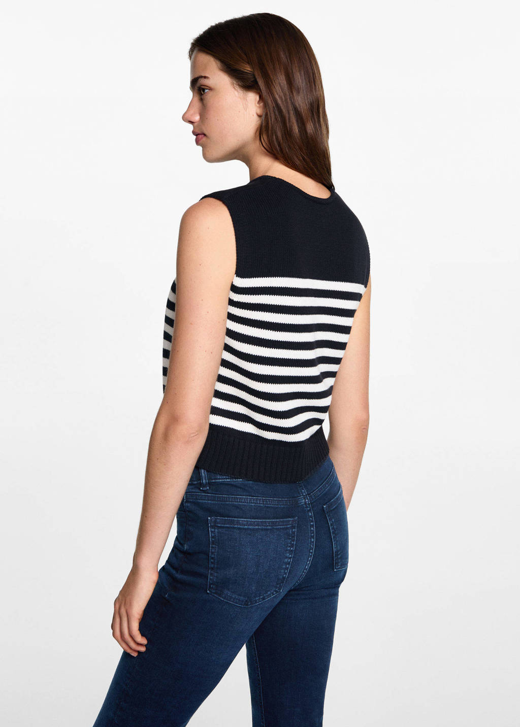 MANGO TEEN gestreepte mouwloze top donkerblauw/wit
