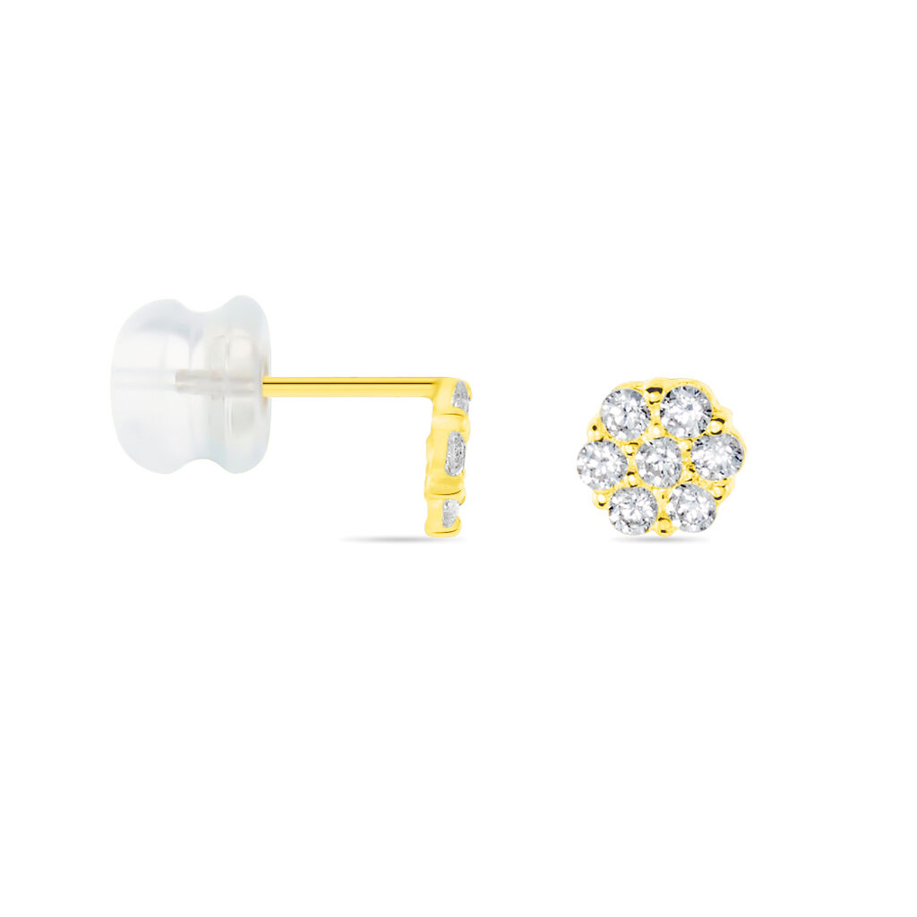 Boucles D'oreilles Puces Eleanor Fleur Or Jaune Oxyde De Zirconium