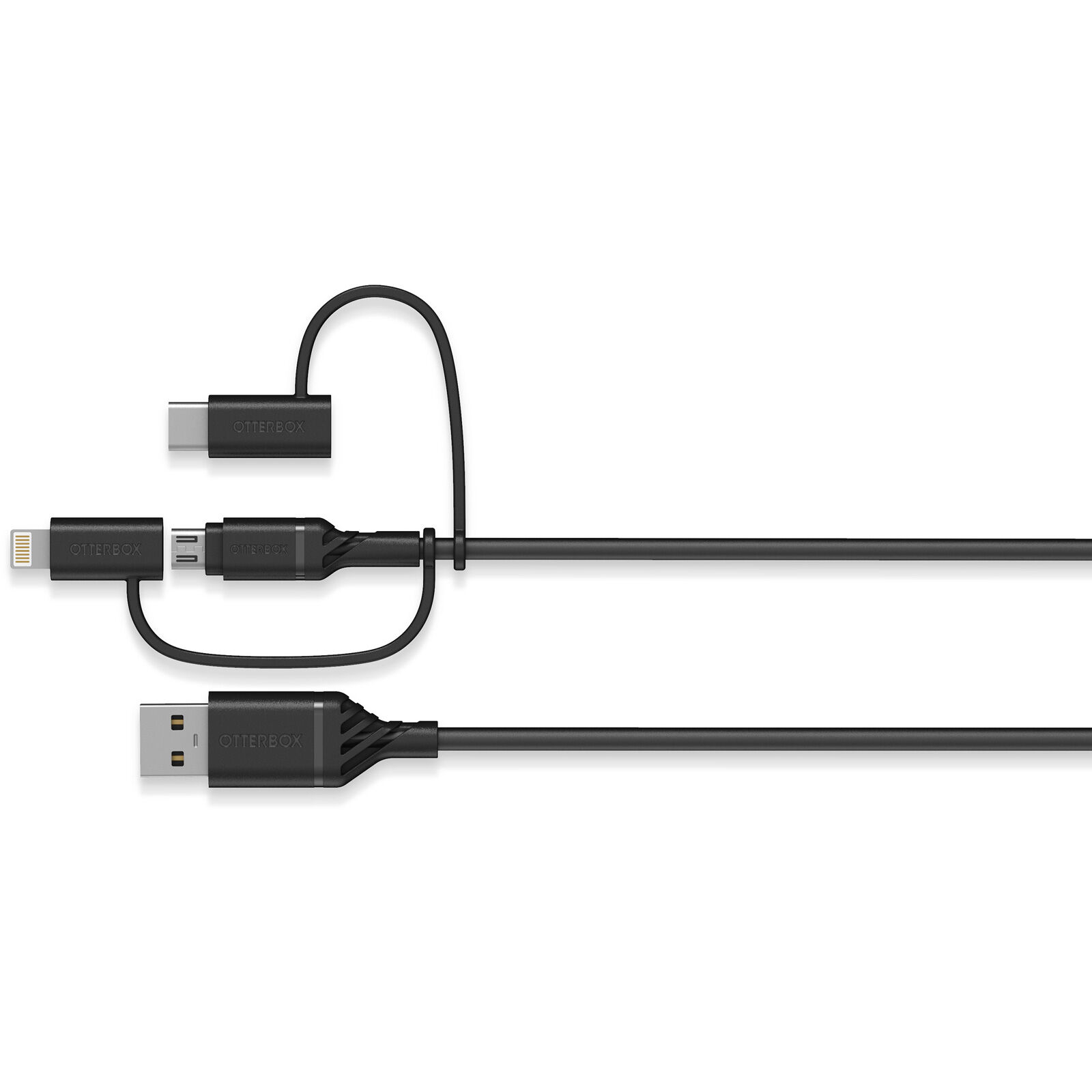 (1m) 3A 3in1 Standard MFi USB A auf USB C / Lightning / Micro USB Ladekabel Datenkabel (78-52685) - Black