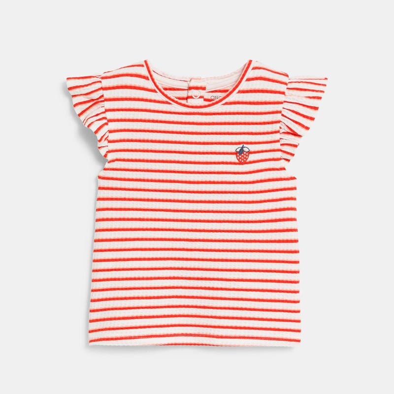 T-shirt coton gaufré rayé rouge bébé fille Orange