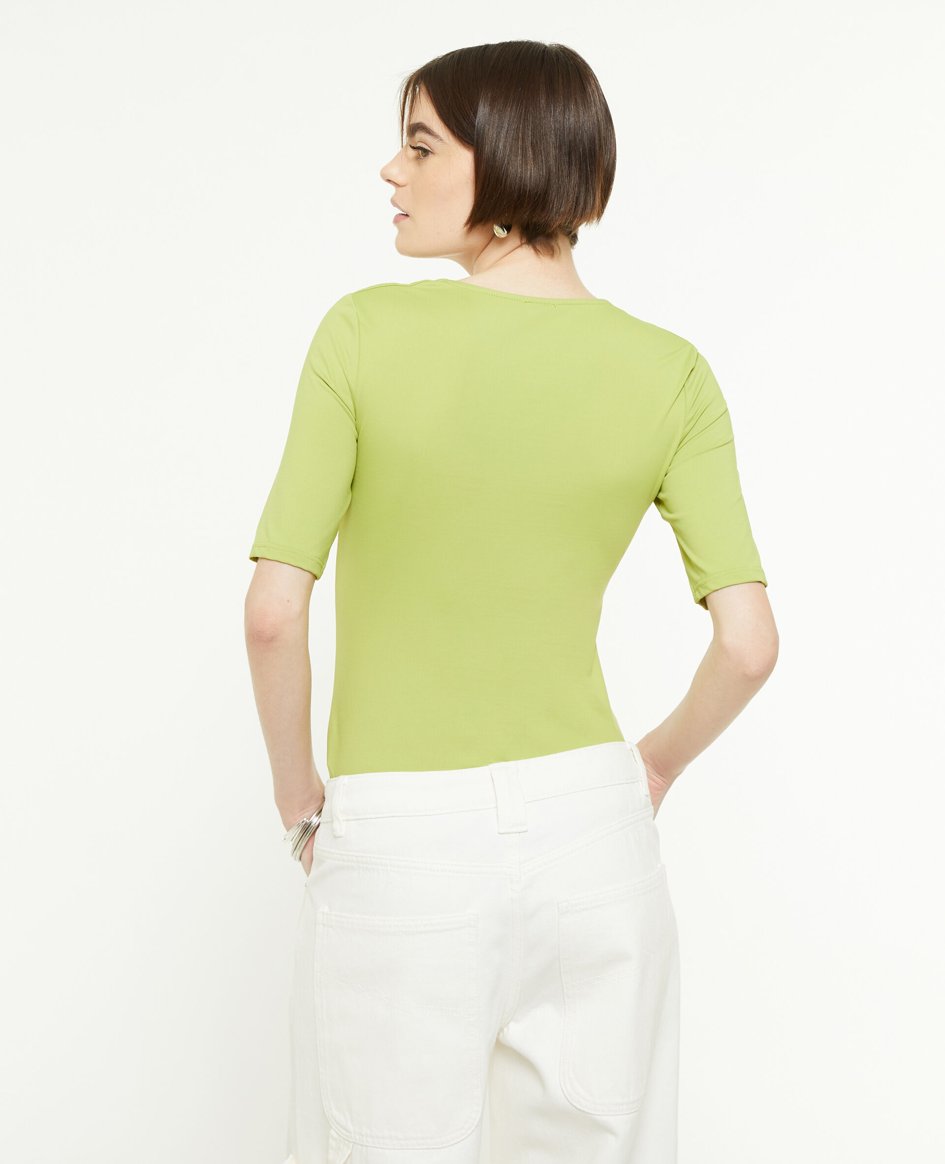 Top col V en maille - Vert kaki