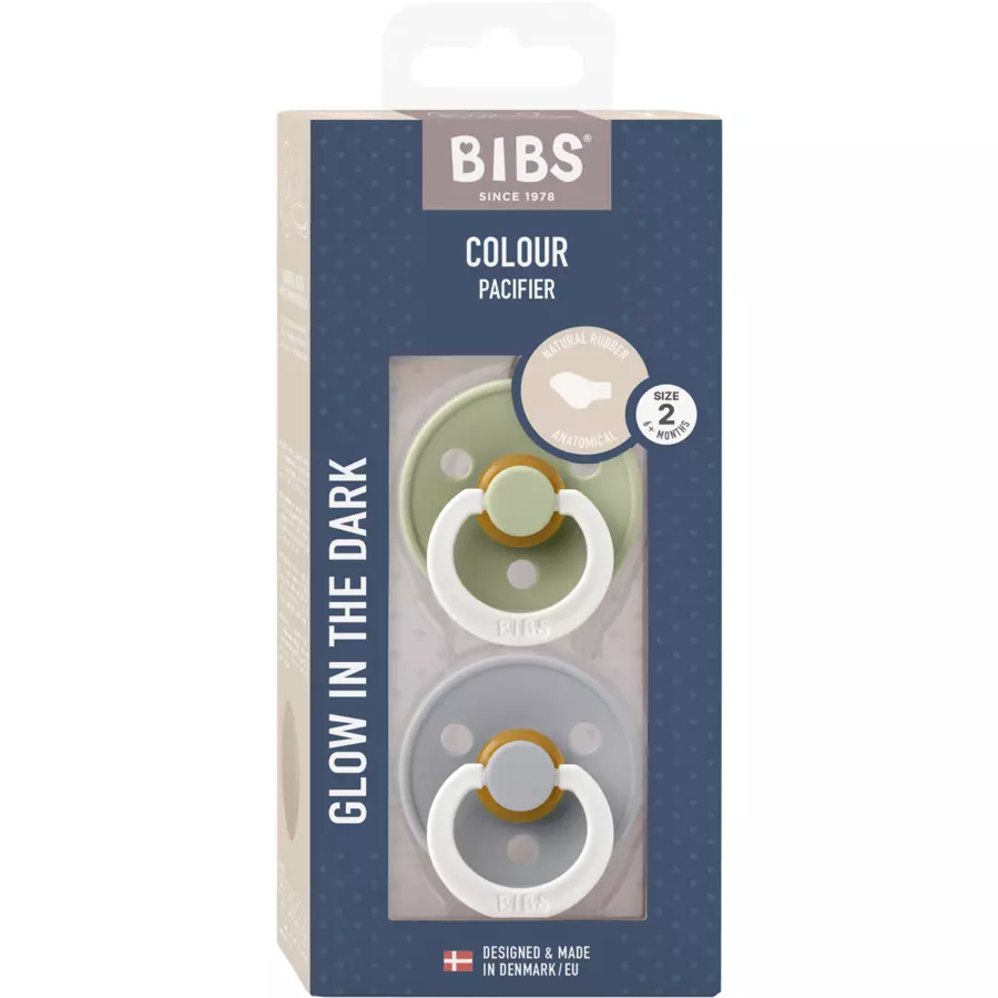 BIBS® BIBS Nachtschnuller Colour anatomischer Sauger Sage & Cloud 6-18 Monate, 2 Stk.