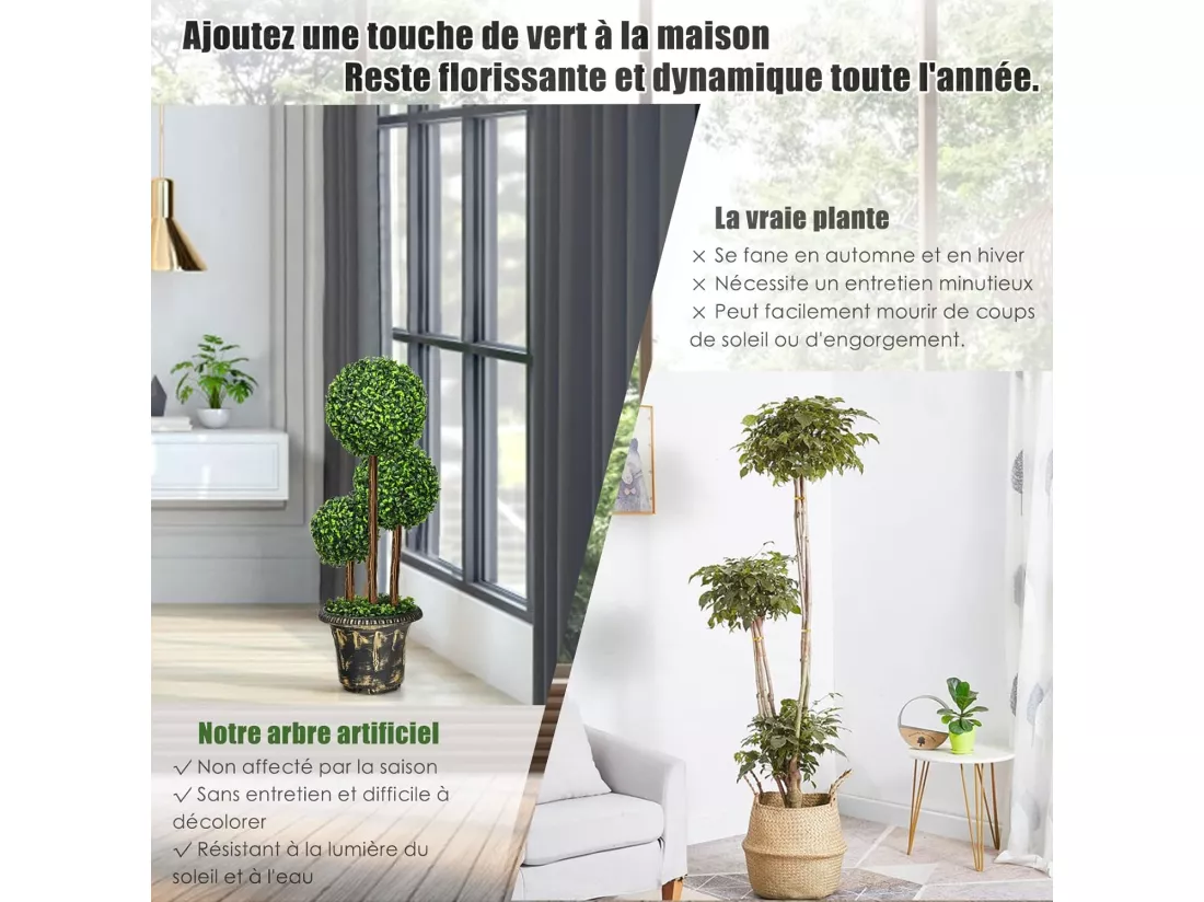Plante Artificiel Arbuste avec Feuilles à l'aspect Authentique 90 CM Fausse Plante en Pot Plastique Décoration Interieur et Exterieur Arbre Artificiel Salon Balcon Chambre Bureau (Vert)