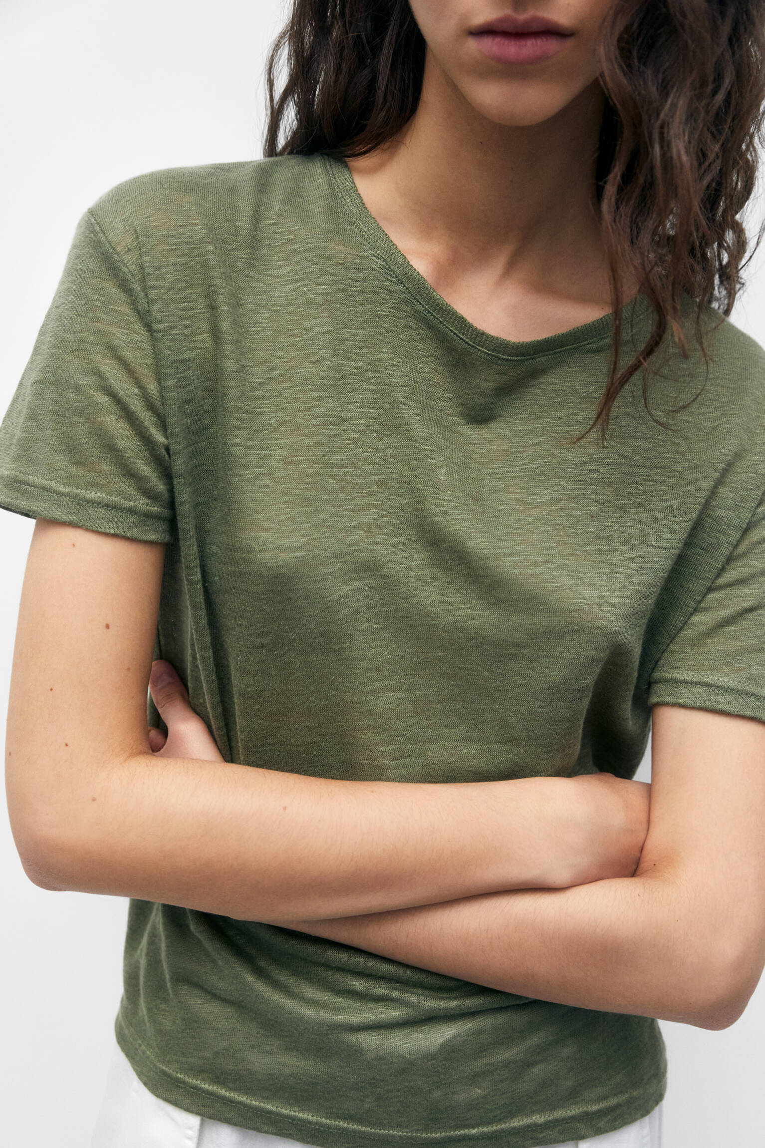 CAMISETA DE LINHO DE MANGA CURTA - VERDE
