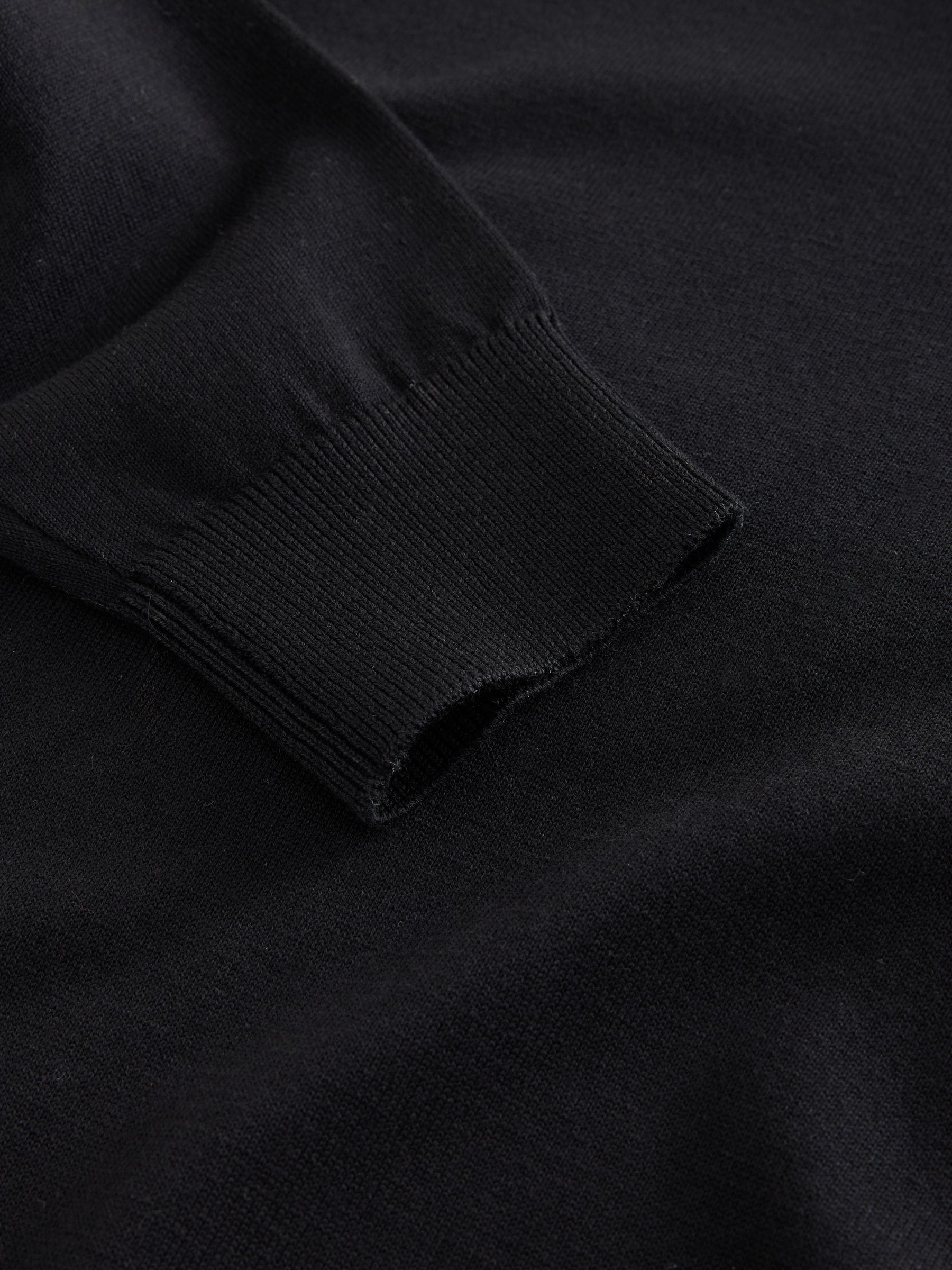 Zwart - Normale Pasvorm - Katoenrijk gebreid poloshirt met lange mouwen