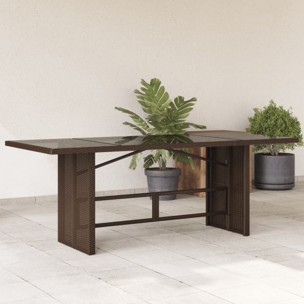vidaXL Mesa de Jardim com Tampo de Vidro 190x80x75 cm Vime Pe Castanho - 4269142654