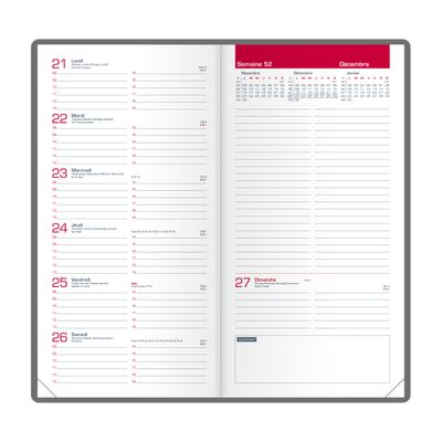 Agenda à élastique Office - 1 semaine sur 2 pages - 9 x 17 cm - gris/rouge - Oxford
