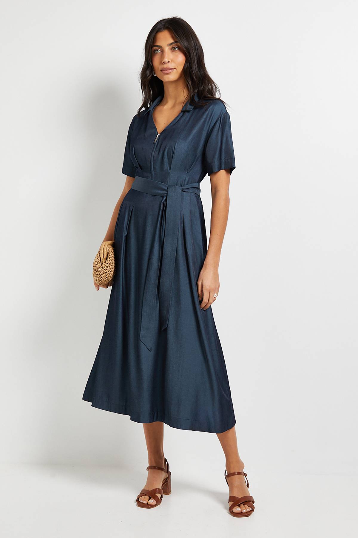 Wallis Robe Midi Ceinturée à Zip Style Denim