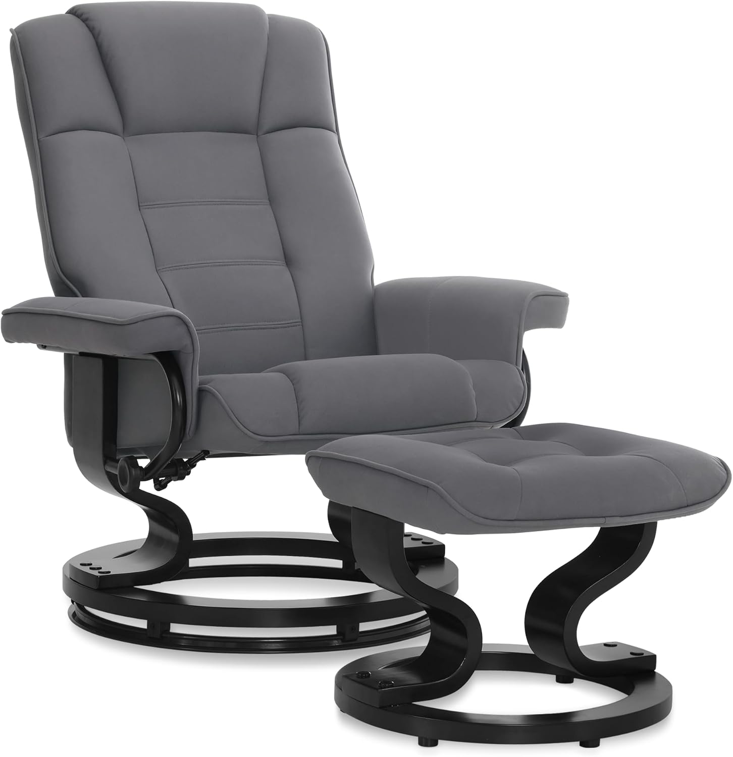 M MCombo Relaxsessel mit Hocker, 360° drehbarer Fernsehsessel mit Liegefunktion, bis 120 Kg belastbarer TV-Sessel, moderner Ruhesessel für Wohnzimmer, 9019 (Mikrofaser, Grau)
