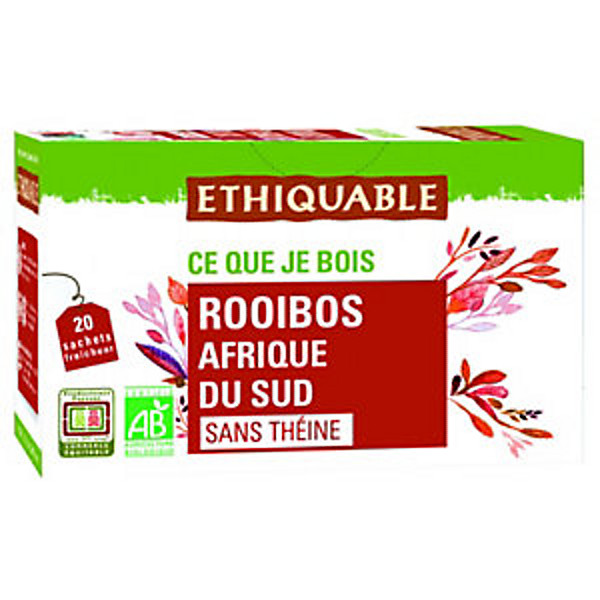 Thé infusion Rooibos Bio d'Afrique de Sud - Boîte de 20 sachets fraîcheur - Ethiquable