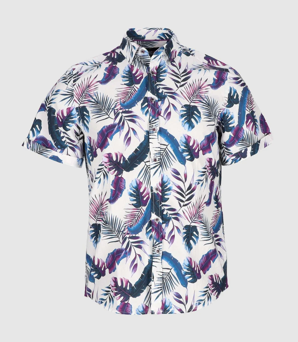 Chemise manches courtes avec imprimé bleu et violet 