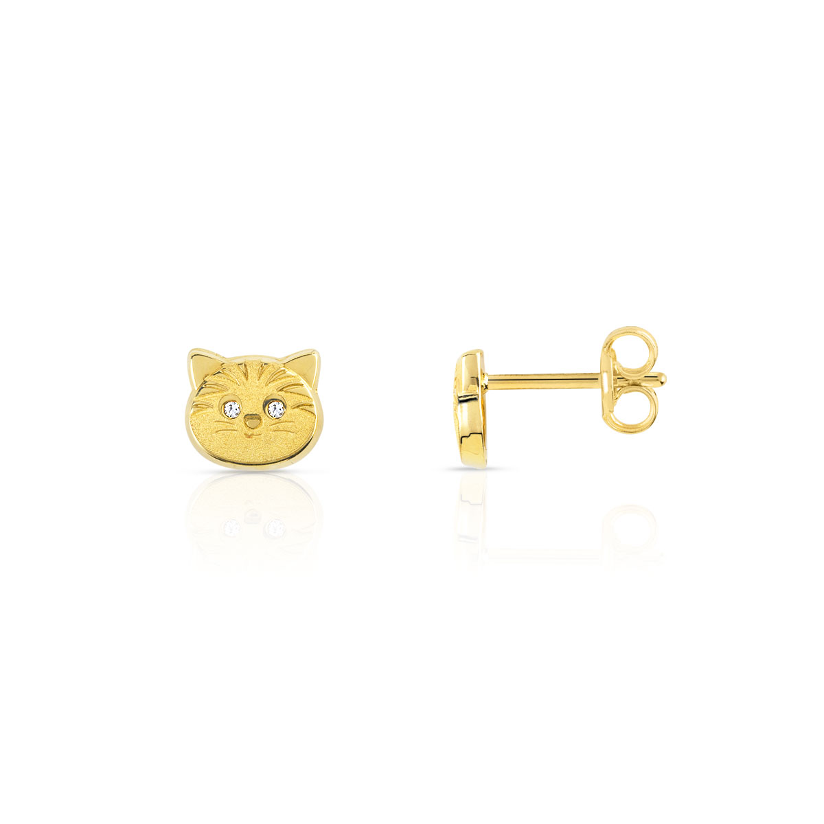 Boucles d'oreilles or 375 jaune chats zirconias