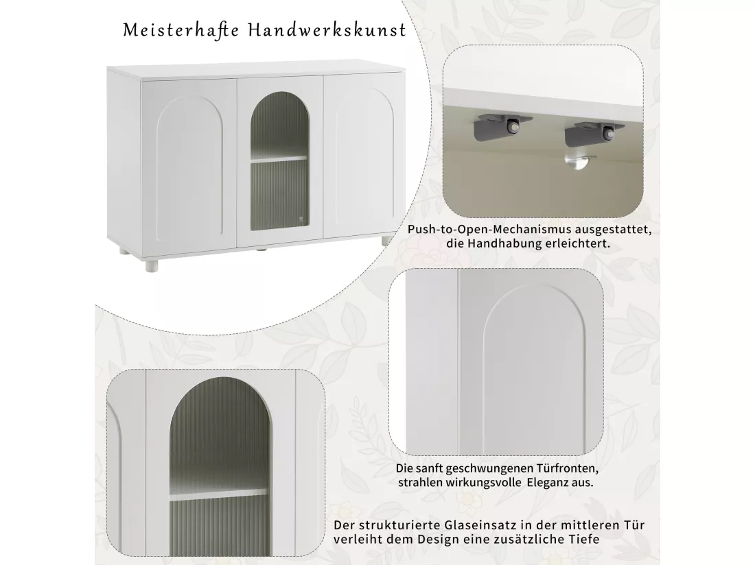 Buffet moderne avec 3 portes - 120 x 40 x 78.5 cm - MDF et panneaux de particules - pour salon ou cuisine - Blanc