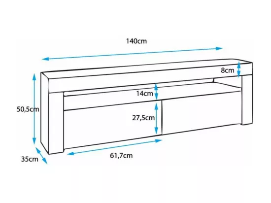 Meuble TV pour Salon Salle à manger en Blanc avec LED 140x35x50,5cm Aker