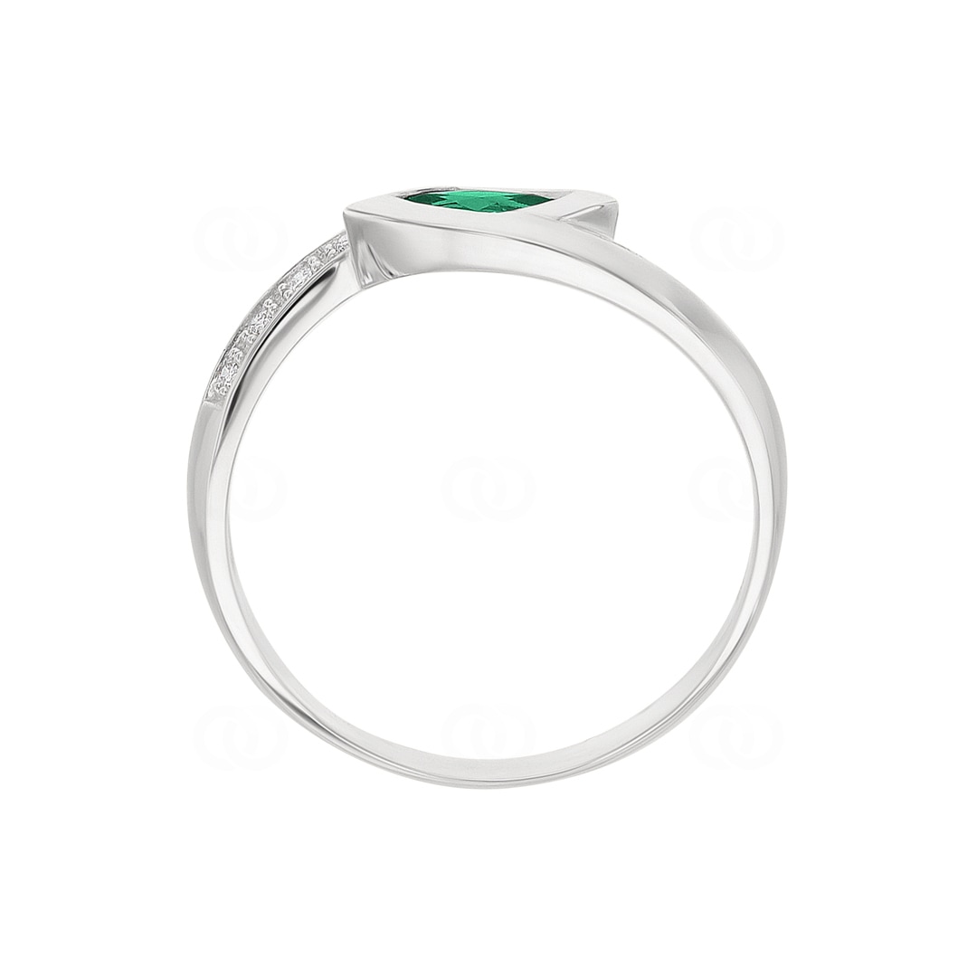Damenring 750/18 K Weissgold mit Smaragd & Diamanten 0.05 ct H/si Ø 56