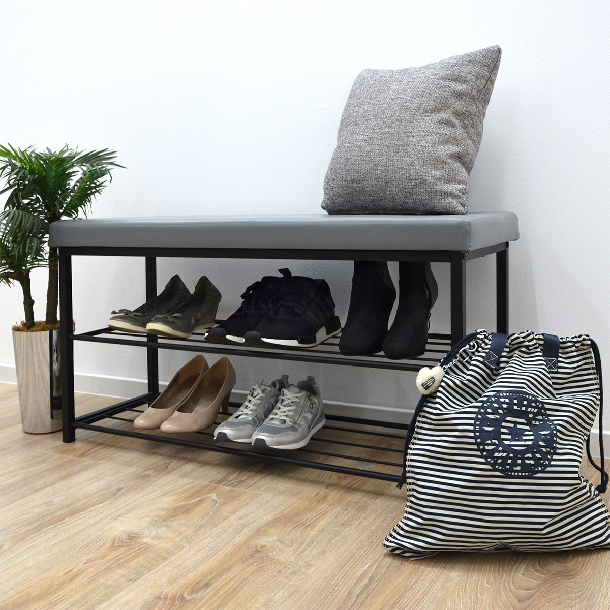 Schuhregal 96x32,5x51cm Schuhbank Offener Schuhschrank Schuh Regal Sitzbank Grau