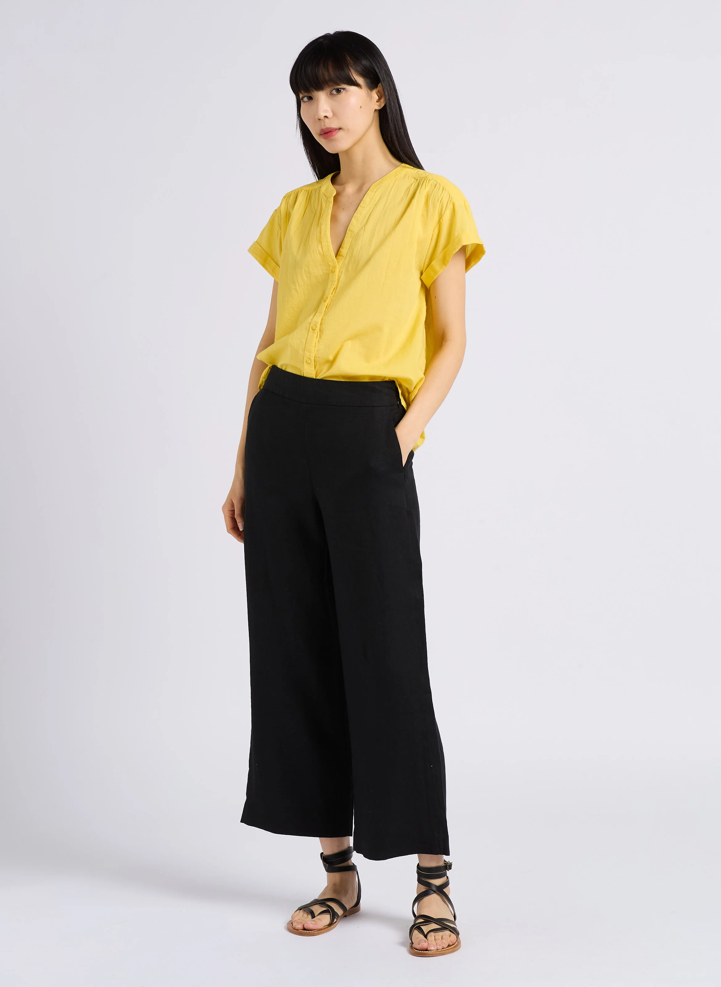 PIO - Pantalon droit en lin| Noir